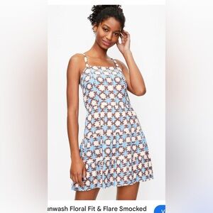 LOFT Floral Mini Dress in Blue and Brown